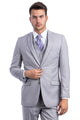 Cheap Priced Suit  - Men's Two Button Basic Hybrid Fit Vested Light Grey Suit
