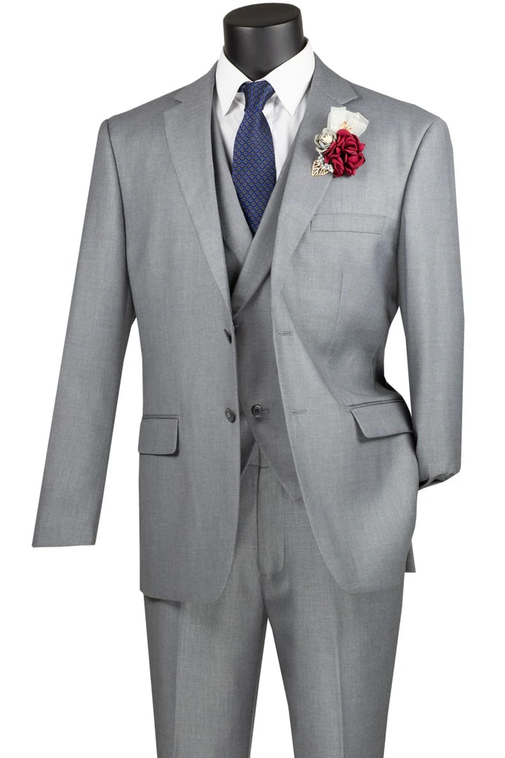 Cheap Suit - Mens 2 Button Modern Fit  Light Grey Suit With Double Breasted Peak Lapel Vest