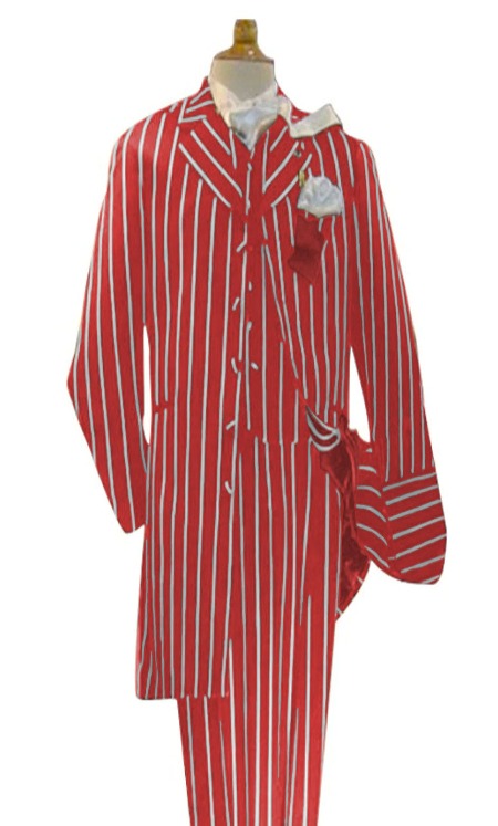 Light Red and White Pinstripe Zoot Suit - Gangster 1920s Pinstripe Suit - Mens  Fashion Suit - 38 Short Jacket+32 Waist Adjustable 28to34)(Height: 5 4 to5 7 )(Neck  15-16.5)S-M)