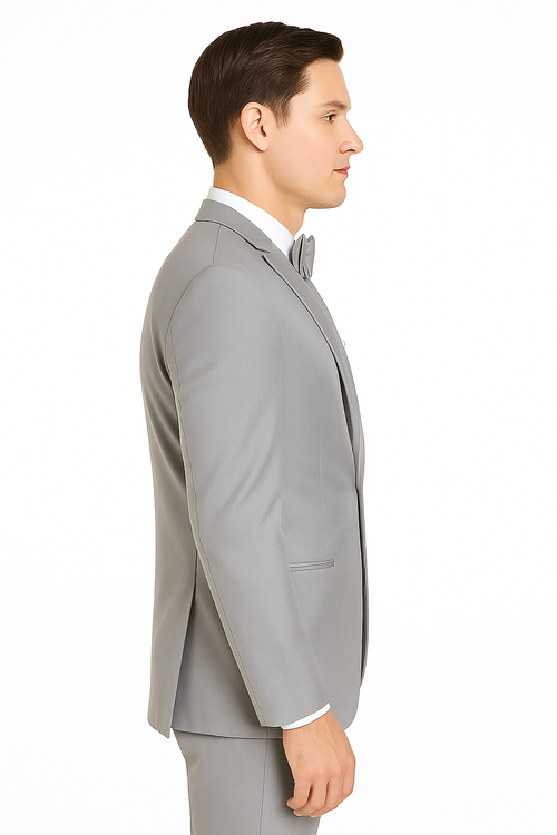 Mens Designer Marseille One Button Satin Trimmed Peak Tuxedo Light Grey