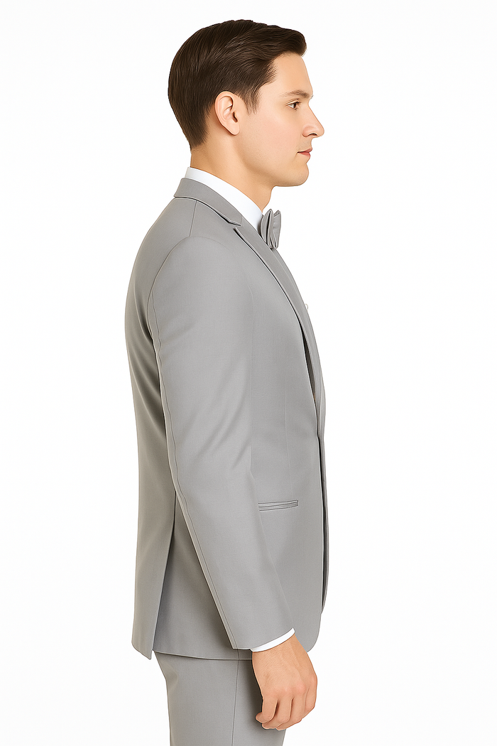 Mens Designer Marseille One Button Satin Trimmed Peak Tuxedo Light Grey