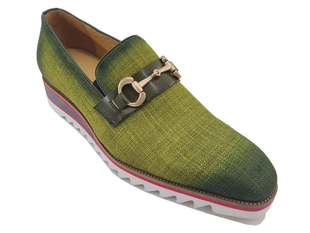 Linen Loafer With Gold Tone Buckle - 8