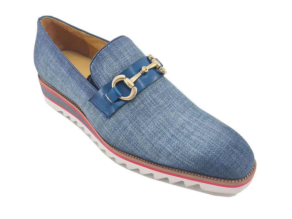 Linen Loafer With Gold Tone Buckle - 8