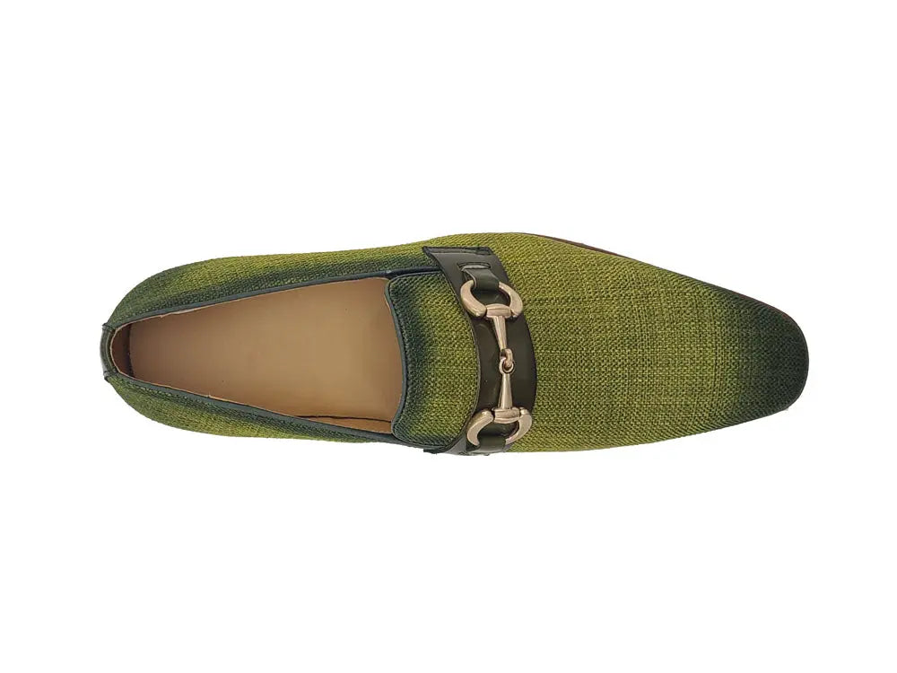 Linen Loafer With Gold Tone Buckle - 8