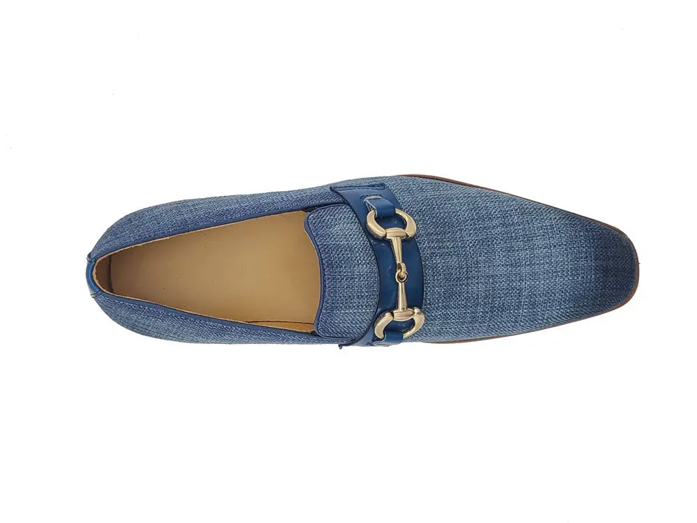 Linen Loafer With Gold Tone Buckle - 8