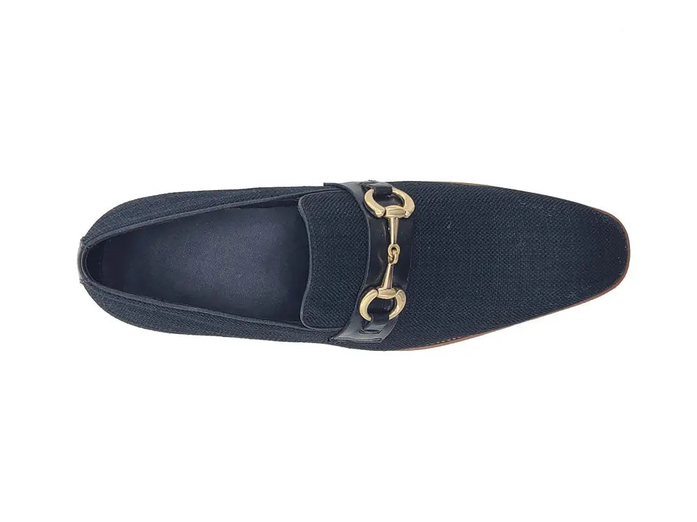 Linen Loafer With Gold Tone Buckle - 8