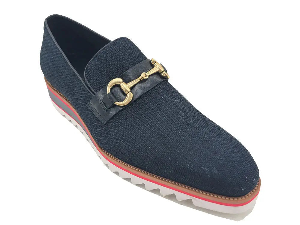 Linen Loafer With Gold Tone Buckle - 8