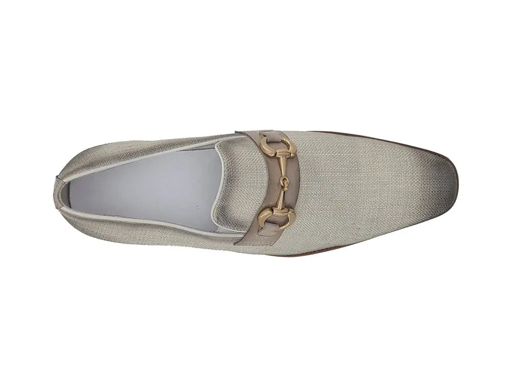 Linen Loafer With Gold Tone Buckle - 8