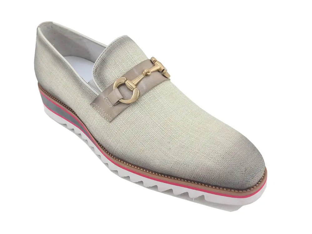 Linen Loafer With Gold Tone Buckle - 8