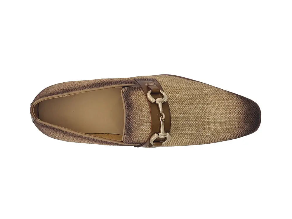 Linen Loafer With Gold Tone Buckle - 8