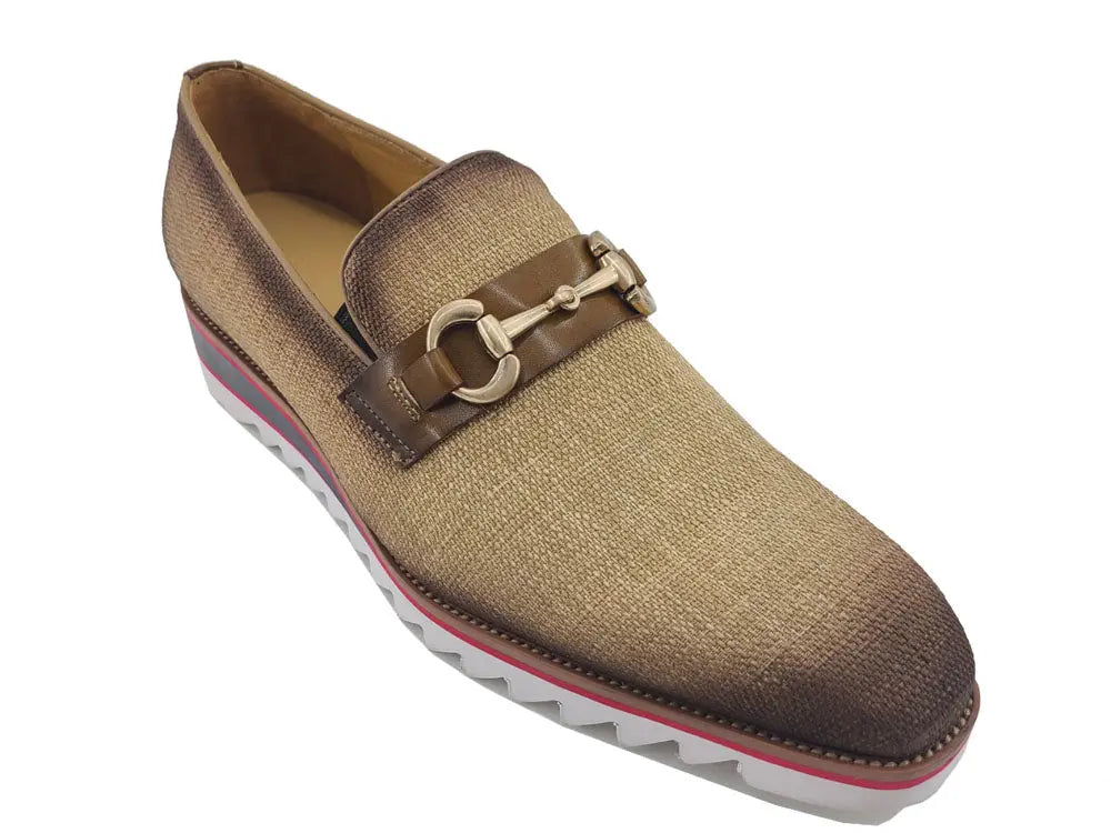 Linen Loafer With Gold Tone Buckle - 8