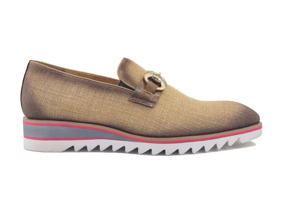 Linen Loafer With Gold Tone Buckle - 8