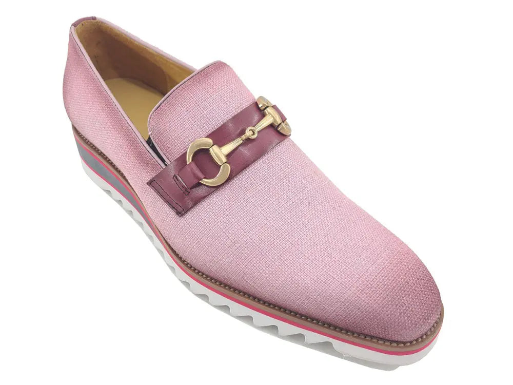 Linen Loafer With Gold Tone Buckle - 8