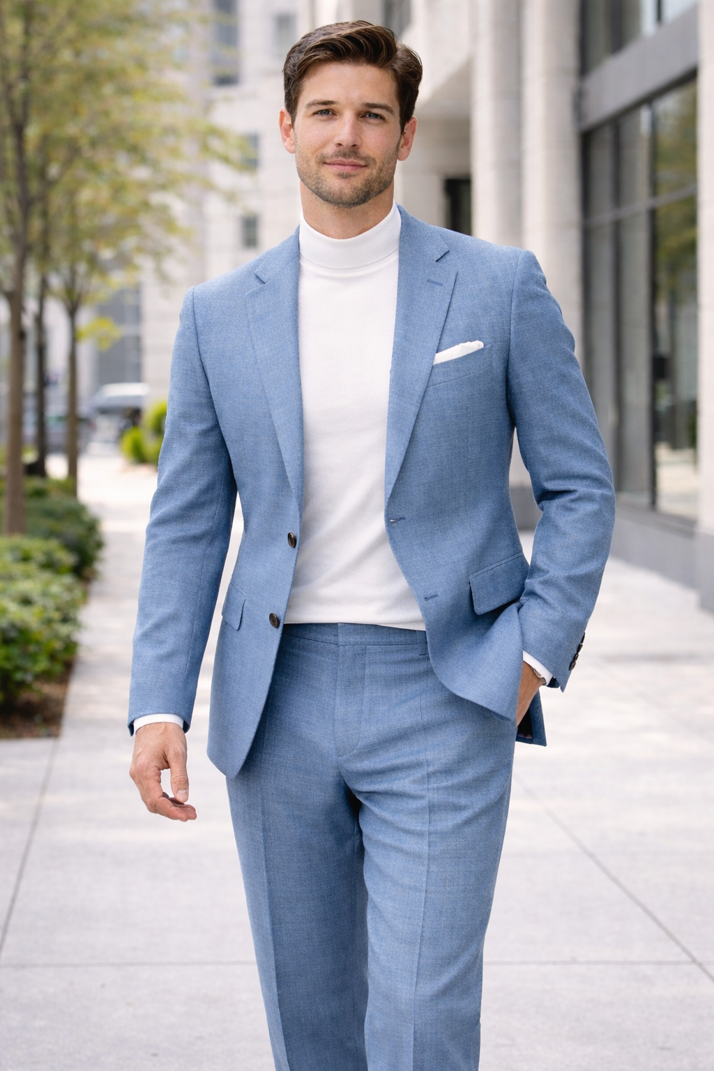 Linen Wedding Suit - Summer Fabric 2 Button Modern Fit No Pleated Pants Jacket + Pants in Color - 38 Short Jacket+32 Waist Adjustable 28to34)(Height: 5 4 to5 7 )(Neck  15-16.5)S-M)