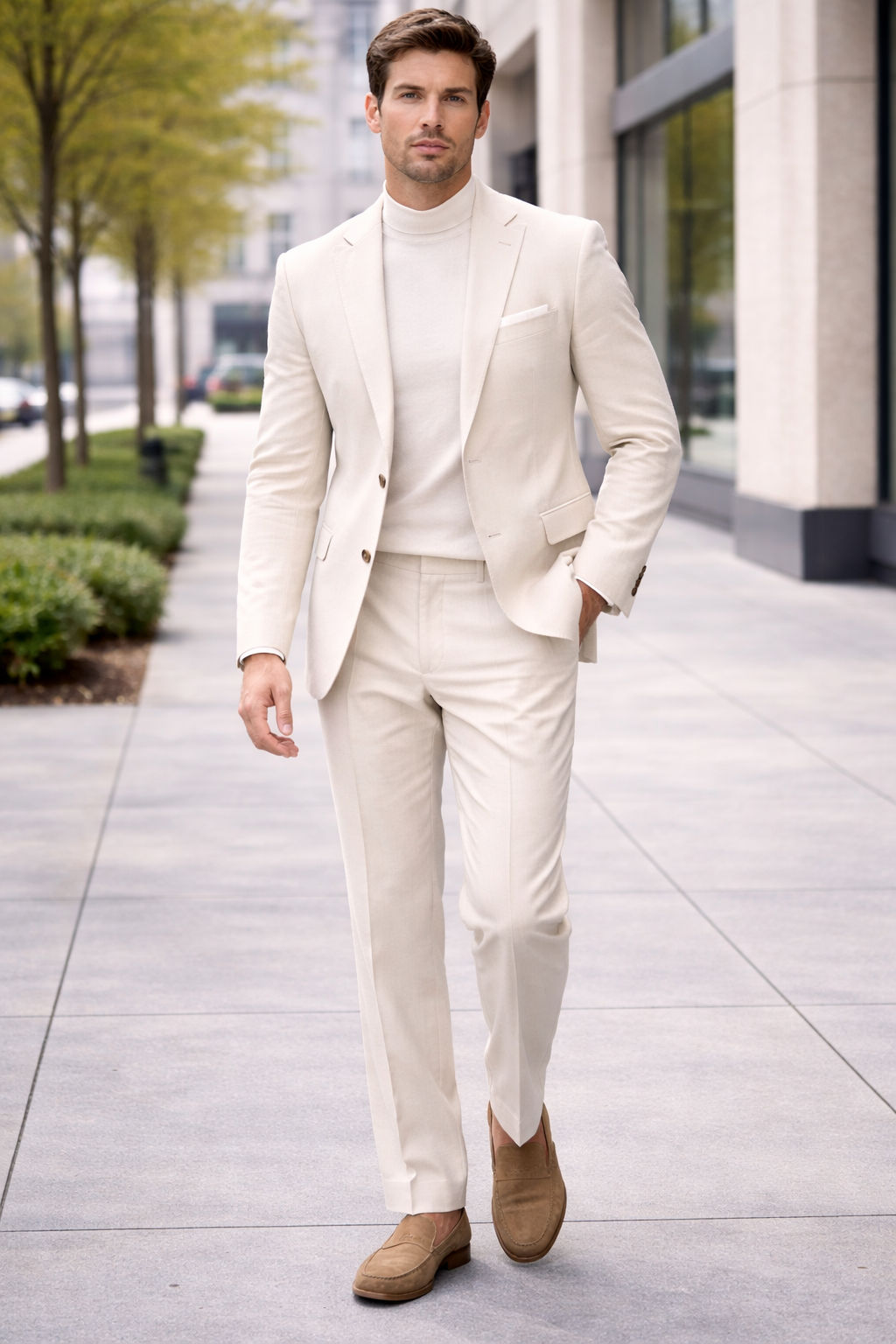 Linen Wedding Suit - Summer Fabric 2 Button Modern Fit No Pleated Pants Jacket + Pants in Color - 38 Short Jacket+32 Waist Adjustable 28to34)(Height: 5 4 to5 7 )(Neck  15-16.5)S-M)