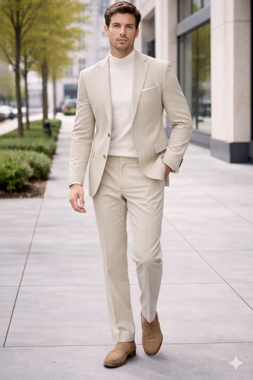 Linen Wedding Suit - Summer Fabric 2 Button Modern Fit No Pleated Pants Jacket + Pants in Color - 38 Short Jacket+32 Waist Adjustable 28to34)(Height: 5 4 to5 7 )(Neck  15-16.5)S-M)