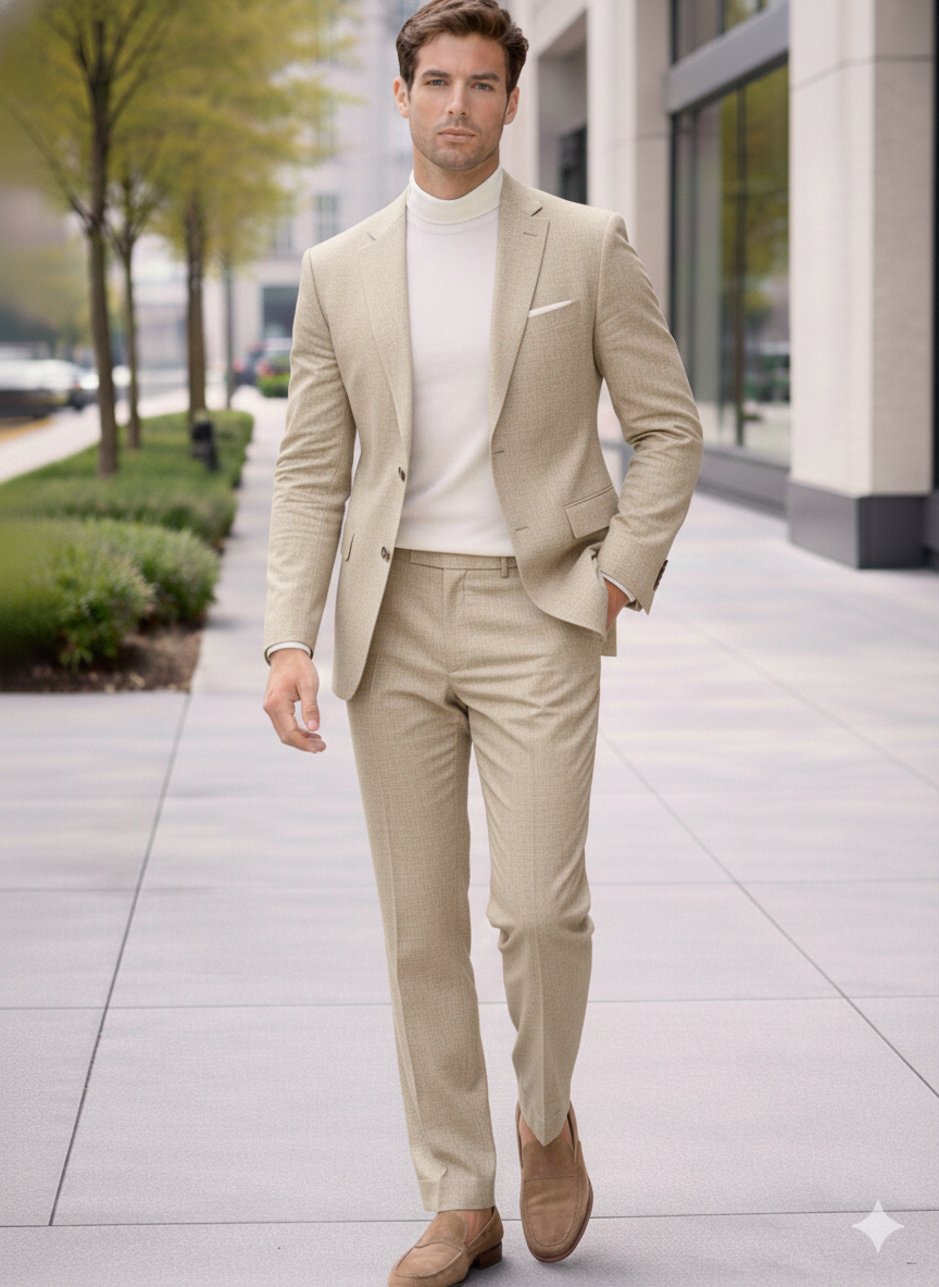 Linen Wedding Suit - Summer Fabric 2 Button Modern Fit No Pleated Pants Jacket + Pants in Color - 38 Short Jacket+32 Waist Adjustable 28to34)(Height: 5 4 to5 7 )(Neck  15-16.5)S-M)