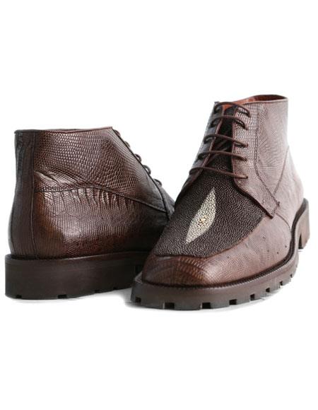 Los Altos Boots Men's Stylish Brown Genuine Lizard & Stingray Mantarraya Skin Hornback Classic Dress Ankle Botas De Mantarraya - Mantarraya Boots - 8EE