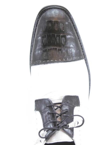 Los Altos Men’s Black and White Genuine Teju Lizard and Caiman Lace-Up Dress Shoes