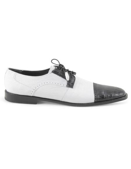 Los Altos Men’s Black and White Genuine Teju Lizard and Caiman Lace-Up Dress Shoes