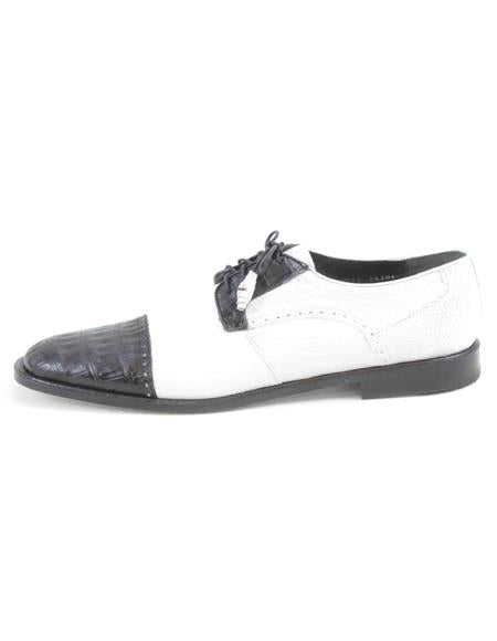 Los Altos Men’s Black and White Genuine Teju Lizard and Caiman Lace-Up Dress Shoes
