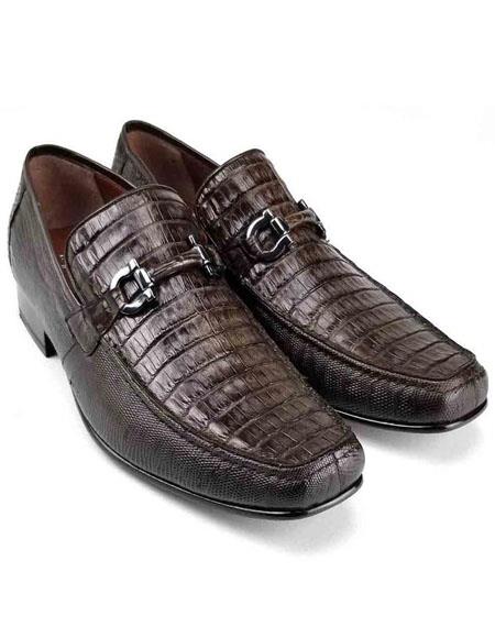 Mens Alligator Loafer Mens Brown Genuine Caiman Belly And Lizard Stylish Dress Loafer By Los Altos Boots - US 8.0 Standard/D/ Medium / Eu:41-42