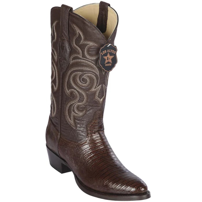 Los Altos Boots - Mens Dress Cowboy Boot - Low Priced Lizard Teju R-Toe Brown Cowboy Boots- in Brown - 6