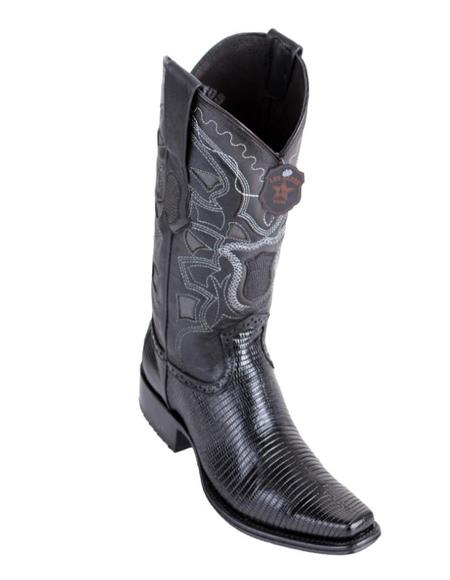 Los Altos Boots Men's Lizard Teju European Toe Black Cowboy Boots - 6.0 Standard / D / Medium