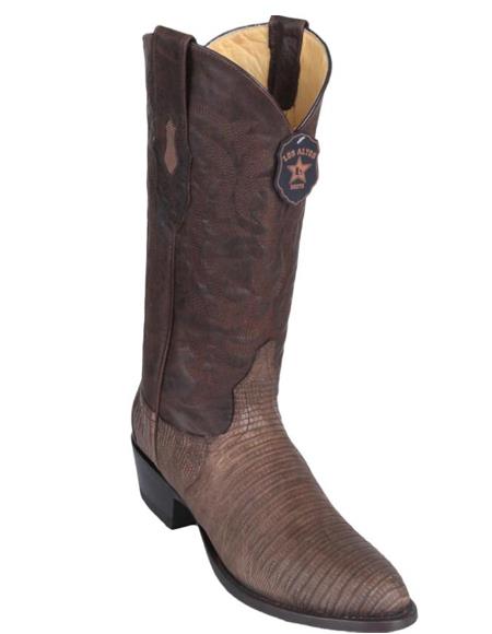 Los Altos Boots Lizard Teju R-Toe Greasy Finish Brown Cowboy Boots - 6.0 Standard / D / Medium