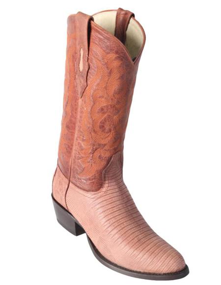 Los Altos Boots Lizard Teju R-Toe Greasy Finish Cognac Cowboy Boots - 6.0 Standard / D / Medium