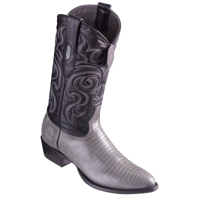 Los Altos Boots - Mens Dress Cowboy Boot - Low Priced Lizard Teju R-Toe Grey Cowboy Boots- in Grey - 6