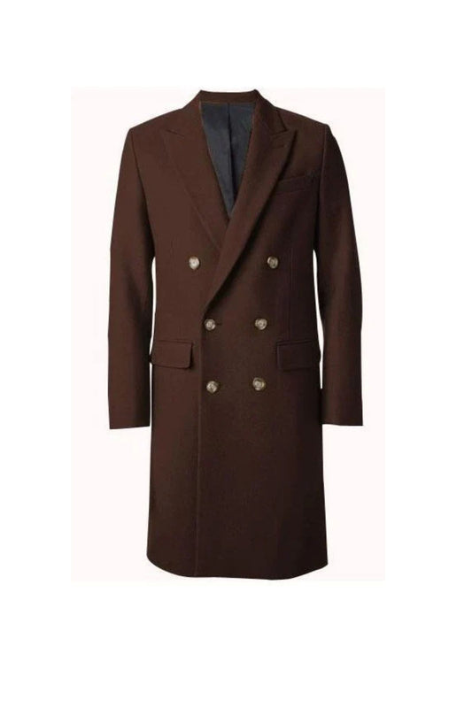 men's Double Breasted~Wide Peak Lapel 6buttons Dark Brown Dress Coat