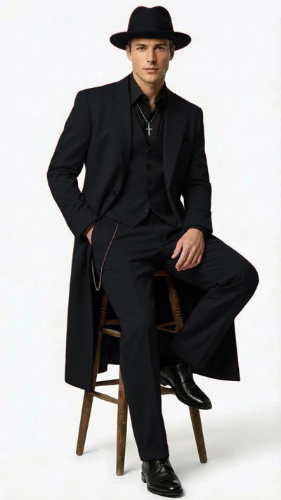 Mens 1920s Burgundy Zoot Suit Long Mafia Gangster Three-Piece Vintage Outfit Zuit Pachuco Style