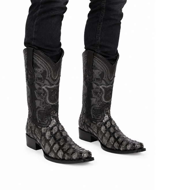 Los Altos Pirarucu Gray & Black European Square Toe Mens Boot