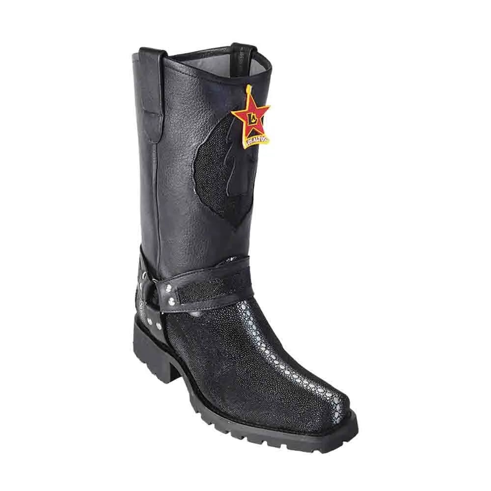 Los Altos Full Rowstone Black Stingray  Biker Boots - 8