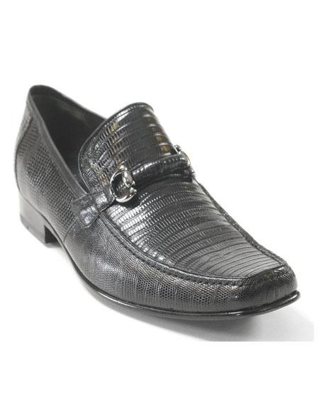 Men's Black Genuine Teju Lizard Skin Slip-On By Los Altos Boots - US 8.0 Standard/D/ Medium / Eu:41-42