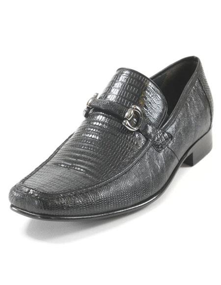 Men's Black Genuine Teju Lizard Skin Slip-On By Los Altos Boots - US 8.0 Standard/D/ Medium / Eu:41-42