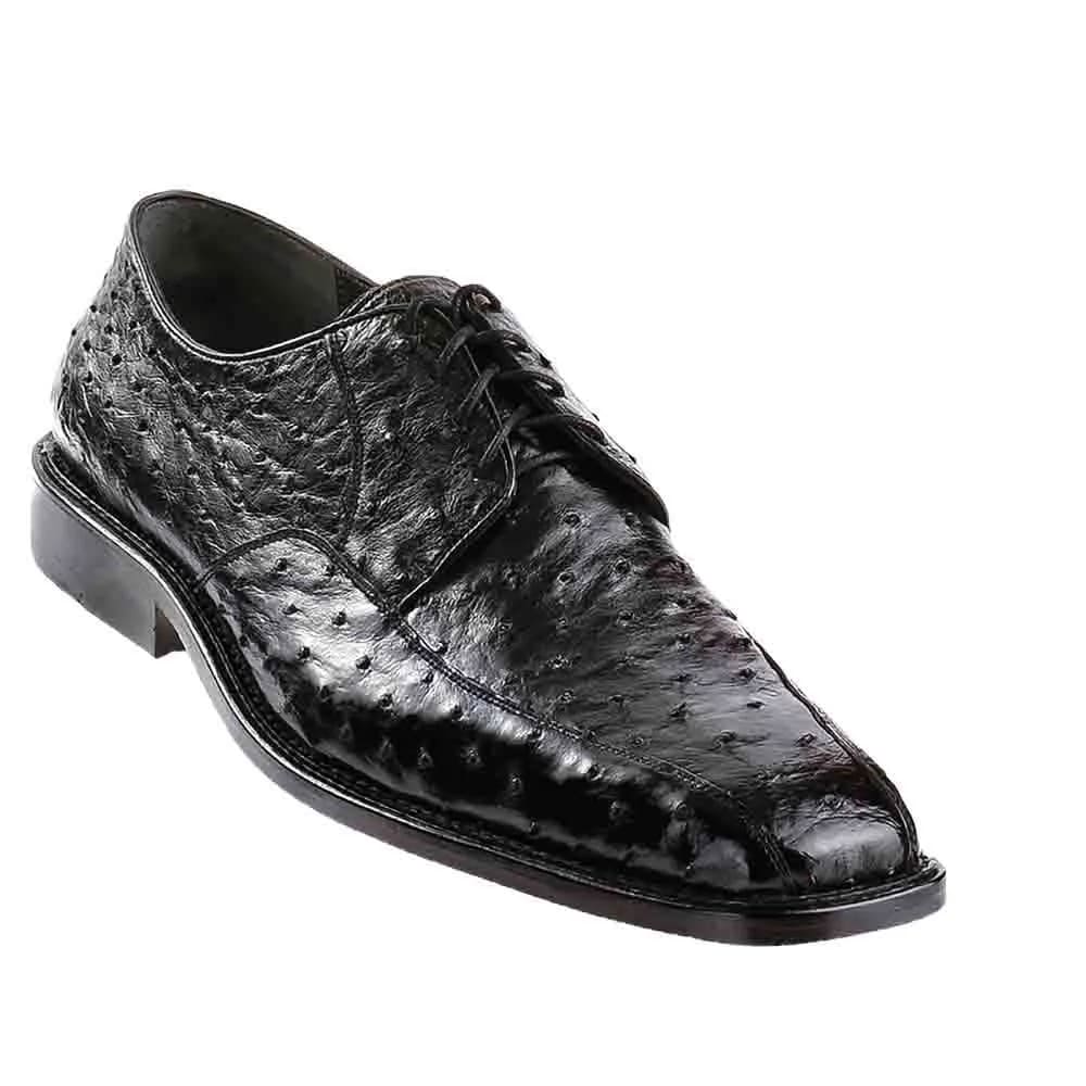 Los Altos Black Full Quill Ostrich Bicycle Toe Men's Lace Up Shoes - 8