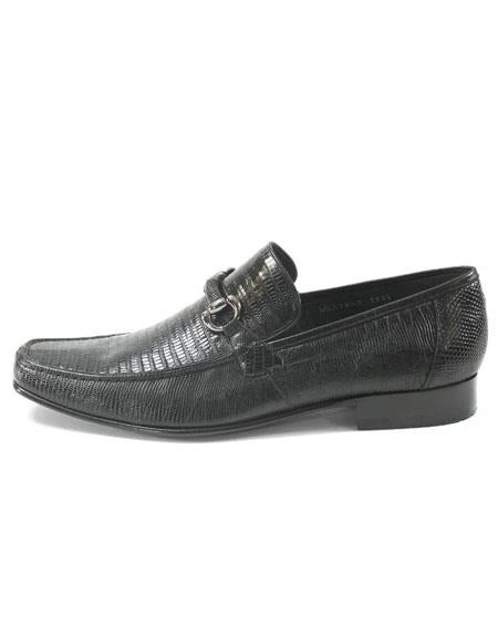 Men's Black Genuine Teju Lizard Skin Slip-On By Los Altos Boots - US 8.0 Standard/D/ Medium / Eu:41-42