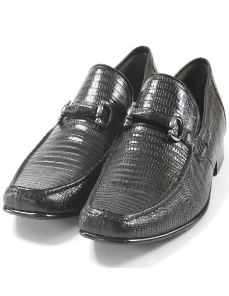 Men's Black Genuine Teju Lizard Skin Slip-On By Los Altos Boots - US 8.0 Standard/D/ Medium / Eu:41-42