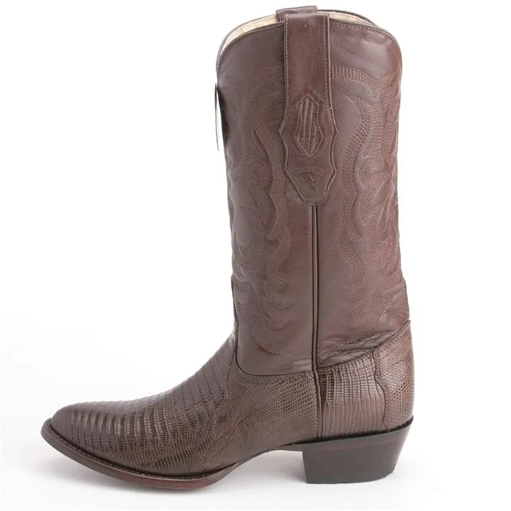 Los Altos Brown Snip Toe Boots Genuine Teju Lizard Skin - 8