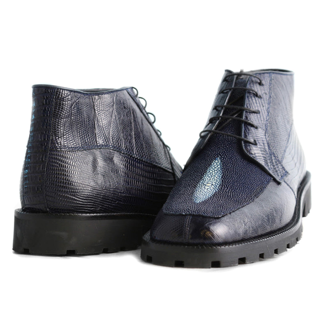 Los Altos Navy Genuine Lizard & Stingray Ankle Boots - 8