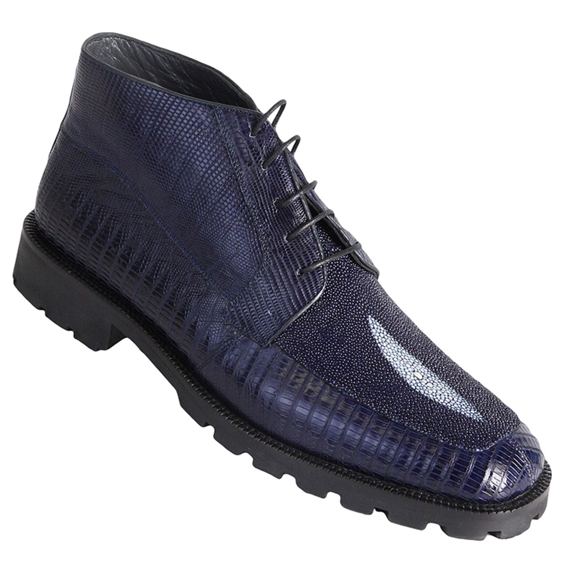 Los Altos Navy Genuine Lizard & Stingray Ankle Boots - 8