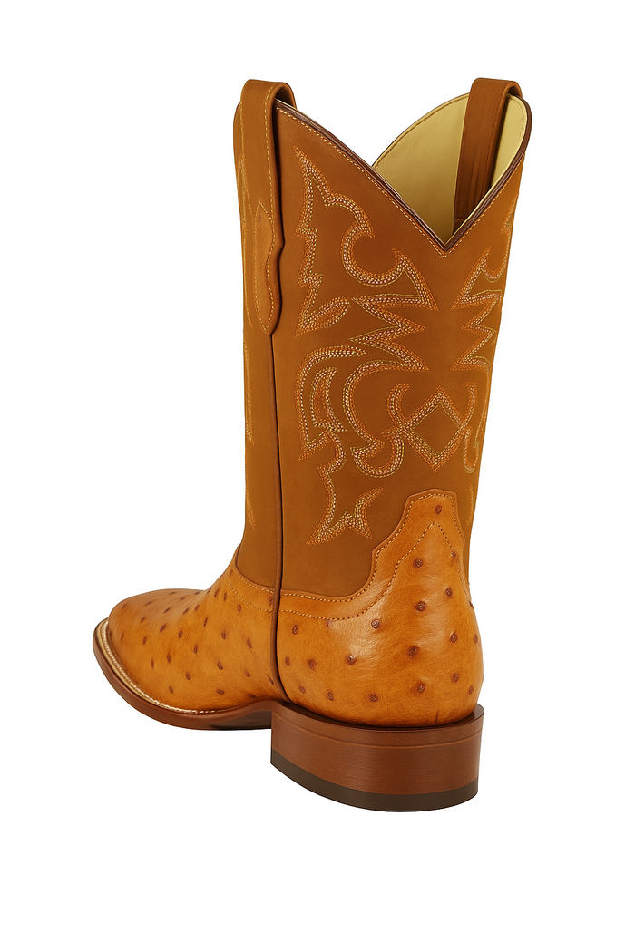 Men's Los Altos Ostrich Skin Wide Square Toe Boots - B-New Designer Collection