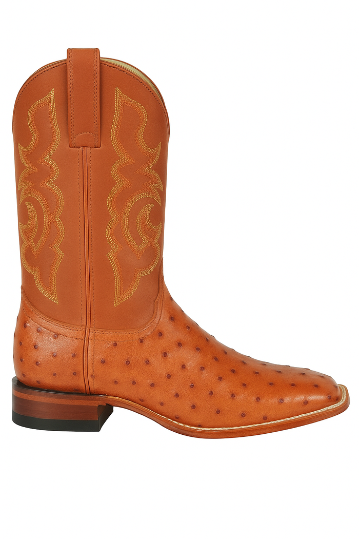 Men's Los Altos Ostrich Skin Wide Square Toe Boots - B-New Designer Collection
