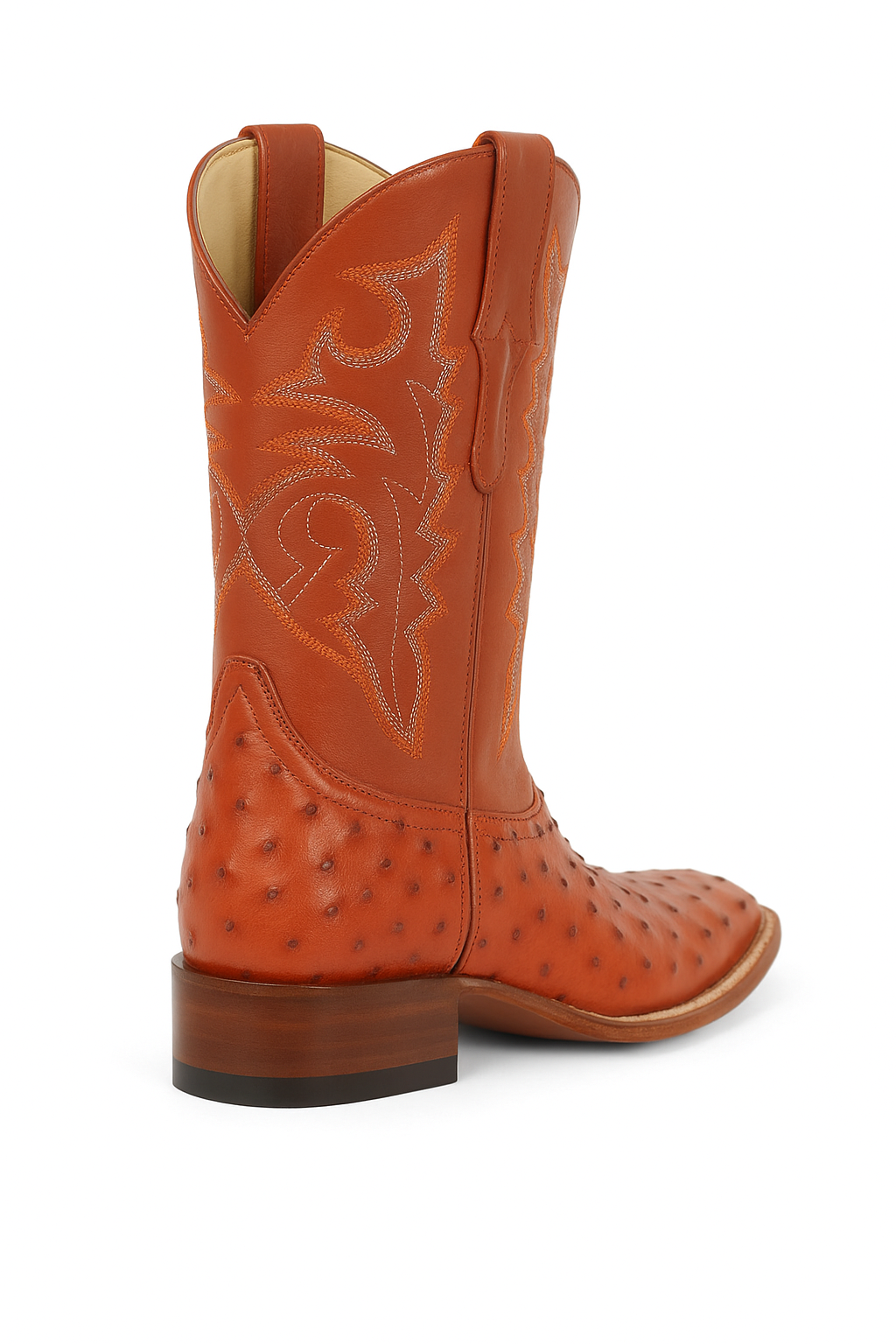 Men's Los Altos Ostrich Skin Wide Square Toe Boots - B-New Designer Collection - Amber