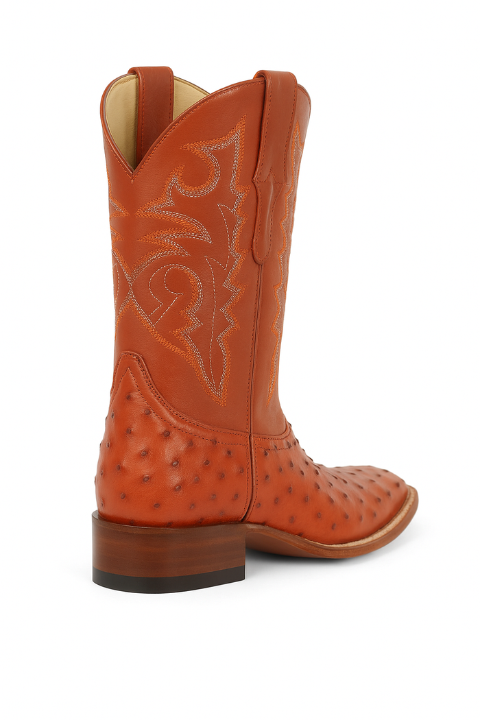Men's Los Altos Ostrich Skin Wide Square Toe Boots - B-New Designer Collection