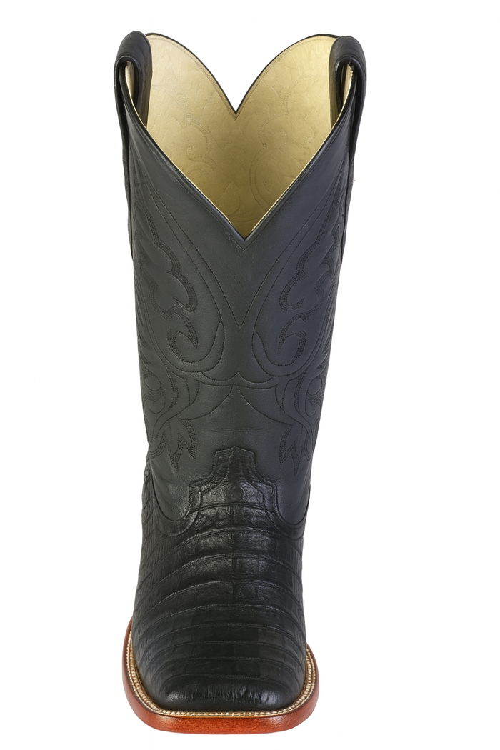 Los Altos Boots Men's Black Caiman Belly Wide Square Toe Boots-New Designer Collection