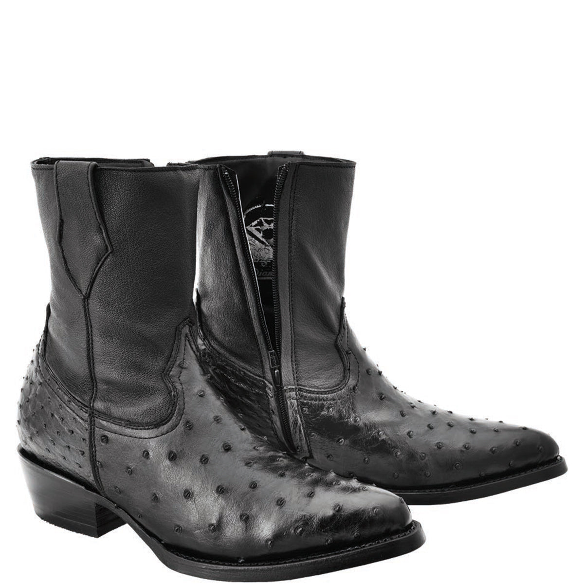 Black Ostrich Boots Low Ankle - Black