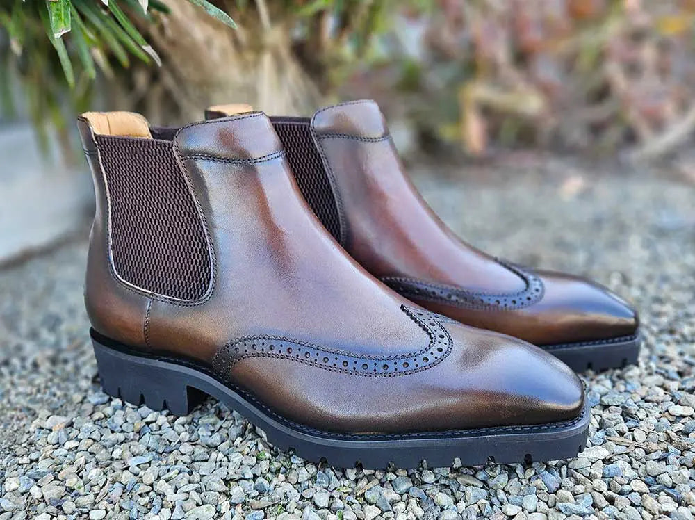 Lug Sole Chelsea Boot with Wingtip Toe - 7.5